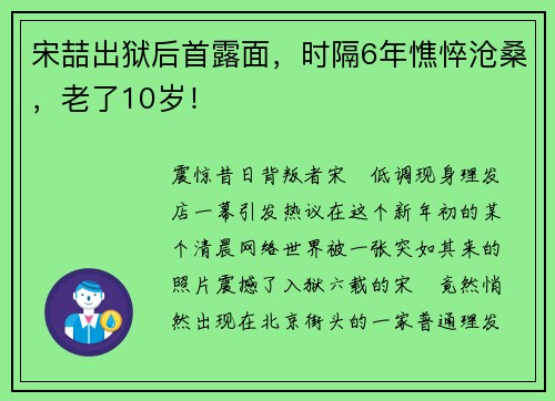 宋喆出狱后首露面，时隔6年憔悴沧桑，老了10岁！