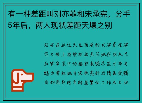 有一种差距叫刘亦菲和宋承宪，分手5年后，两人现状差距天壤之别