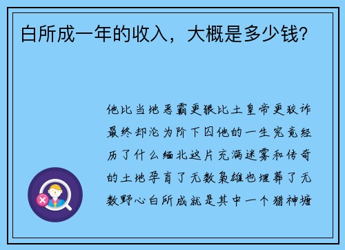 白所成一年的收入，大概是多少钱？