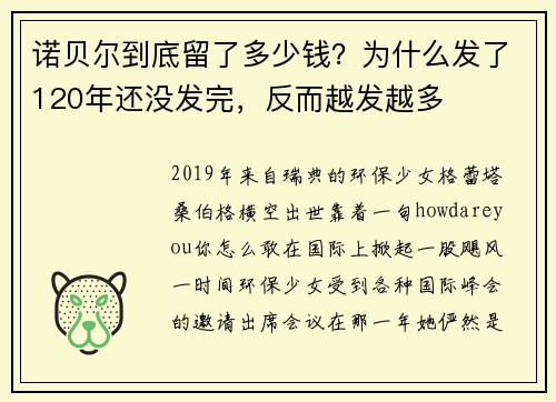 诺贝尔到底留了多少钱？为什么发了120年还没发完，反而越发越多