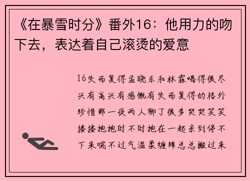 《在暴雪时分》番外16：他用力的吻下去，表达着自己滚烫的爱意
